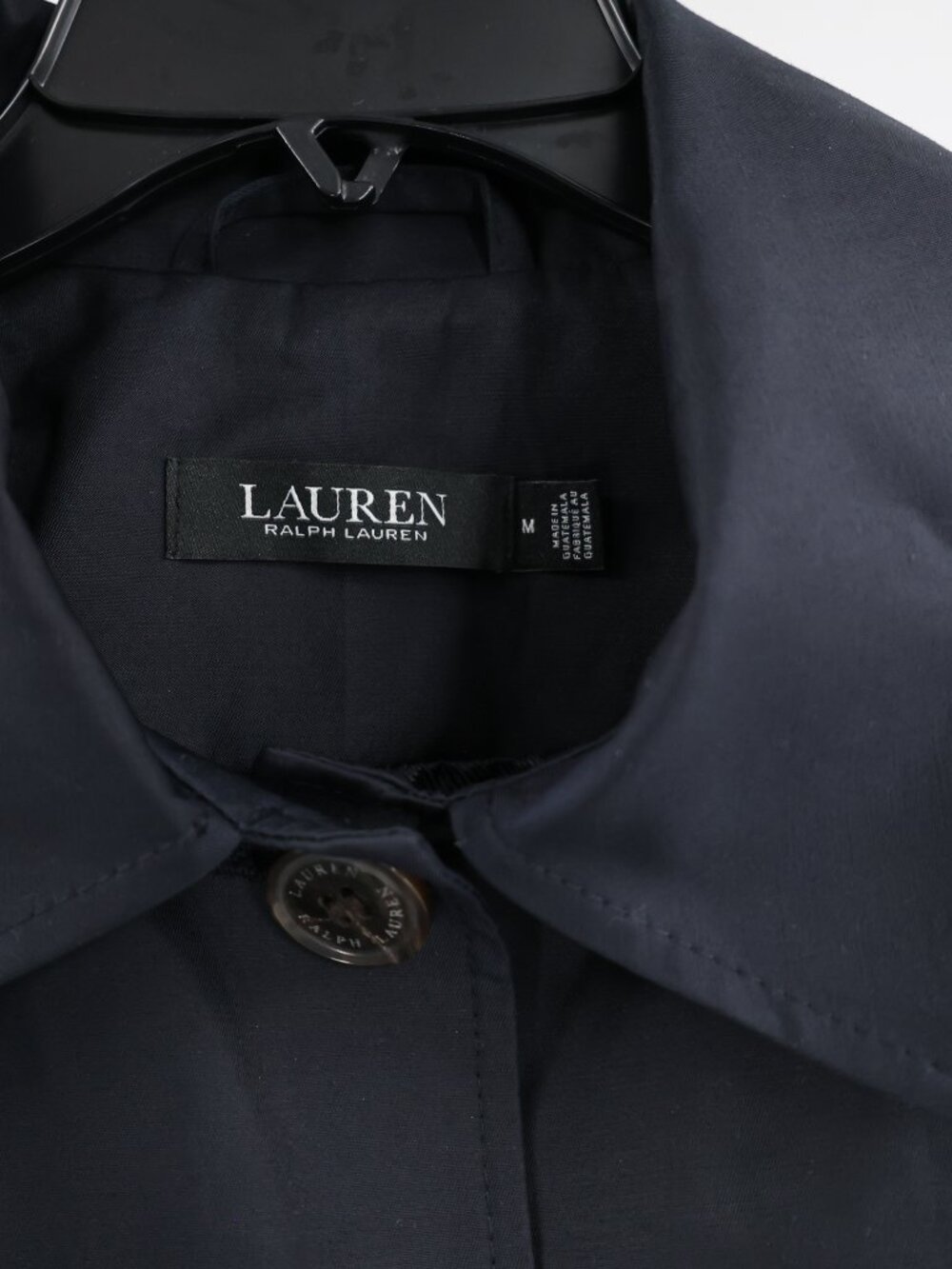 Lauren Ralph Lauren Trench Coat Women Medium Cotton Blend Button Front Dark Navy - Picture 4 of 13